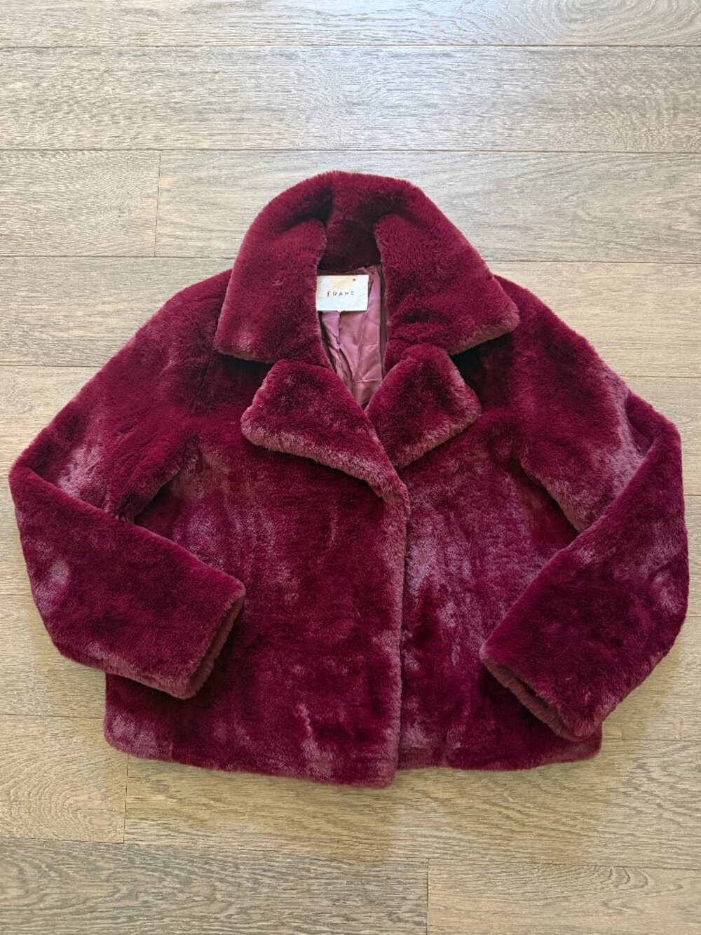 Frame Oxblood Faux Fur Oversized Lapel Coat Wine Burgandy